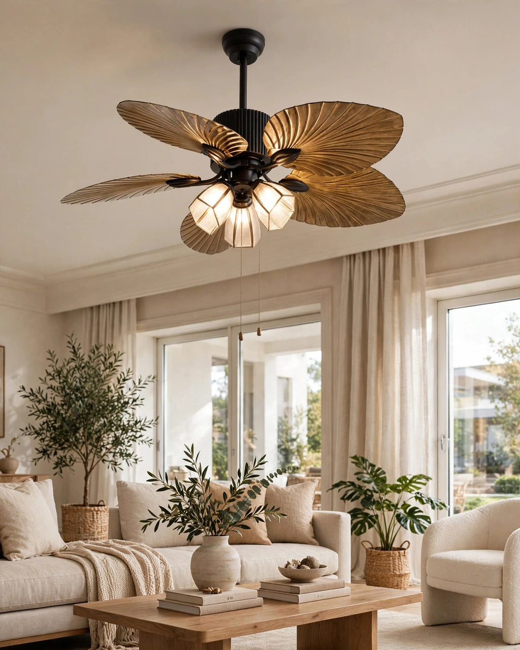 (TLD) Balinese Style Tropical Palm Leaf Ceiling Fan with 3 Lights