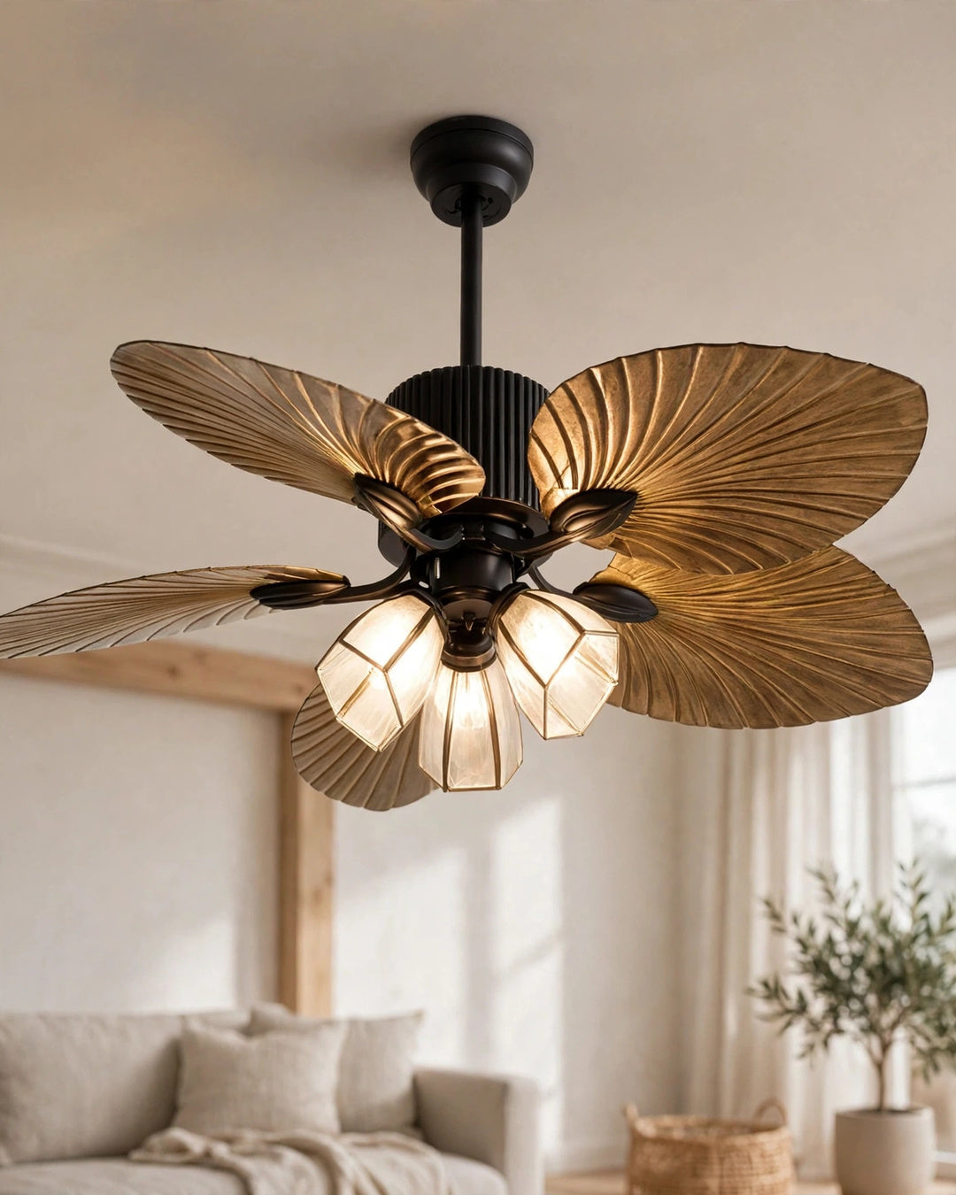 (TLD) Balinese Style Tropical Palm Leaf Ceiling Fan with 3 Lights